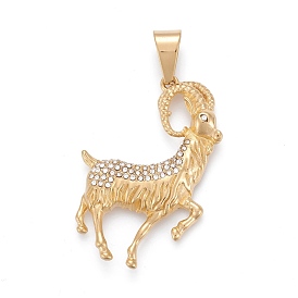 304 Stainless Steel Pendants, with Crystal Rhinestone, Goat