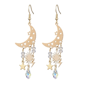 Moon & Star & Sun & Lightning Alloy Chandelier Earrings, Glass Long Drop Earrings