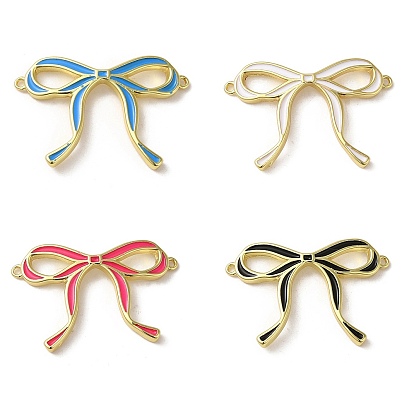 Brass Enamel Connector Charms, Bowknot Link, Real 18K Gold Plated