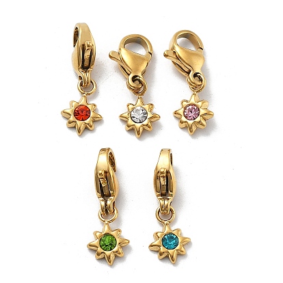 304 украшение из нержавеющей стали со стразами, с карабин-лобстерами , ионное покрытие (ip), реальный 14 k позолоченный, звезда