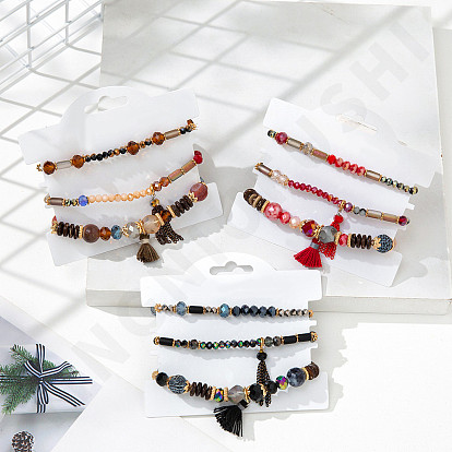 Fashionable Crystal Tassel Bracelet Set - Multifaceted, Friendship, Couples Bracelet Trio.