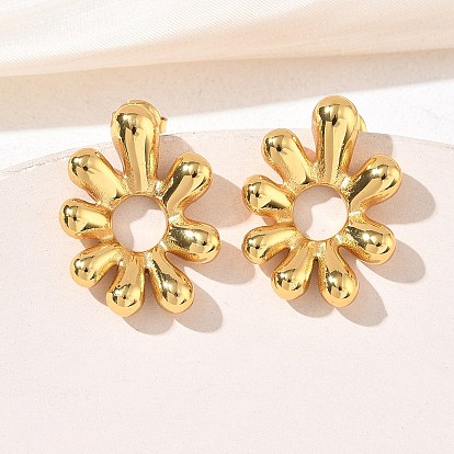 304 серьги-гвоздики из нержавеющей стали для женщин, цветок, ионное покрытие (ip)