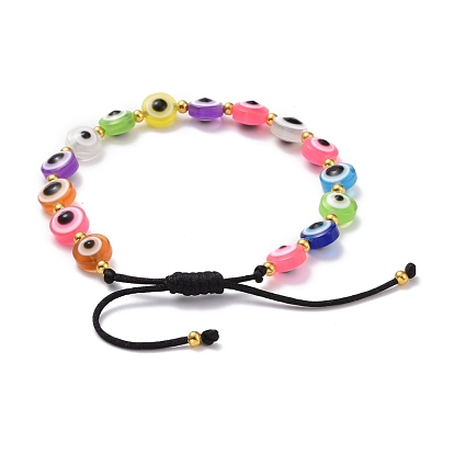 Плоский круглый браслет из бисера с дурным глазом, регулируемый браслет для девочек женщин, разноцветные