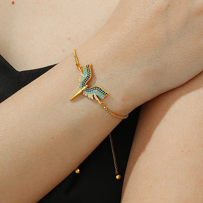 Браслеты-слайдеры с подвесками в виде крыльев богини из латуни с кубическим цирконием для женщин