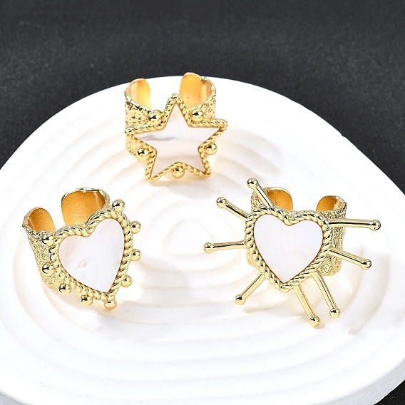 Латунные кольца-манжеты для женщин, с естественной оболочке, стойки покрытие, долговечный, без свинца и без кадмия, реальный 18 k позолоченный