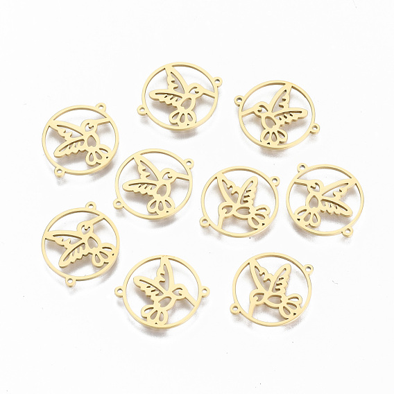 304 Stainless Steel Links Connectors, Laser Cut, Flat Round with Bird