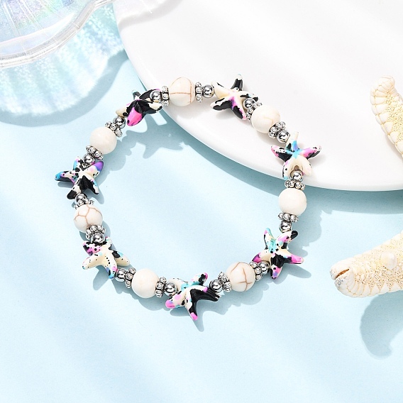 Браслеты из синтетической бирюзы и латунных бусин в форме морской звезды