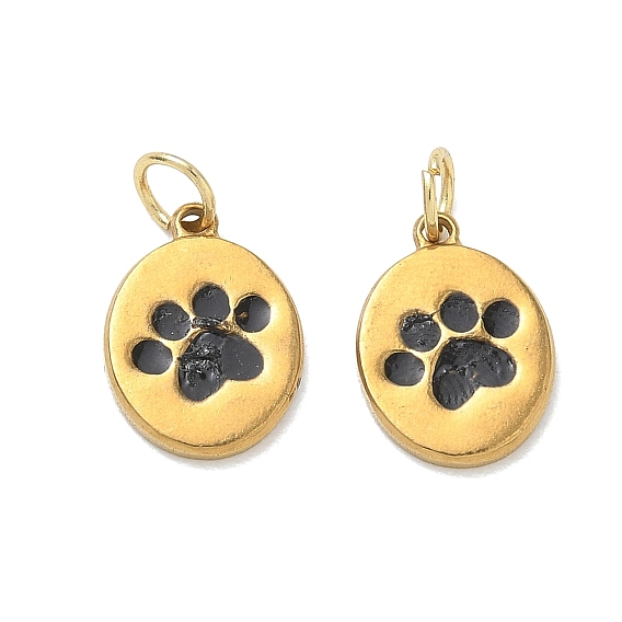 304 Stainless Steel Enamel Pendants, Oval with Paw Print Charms, Ion Plating(IP)