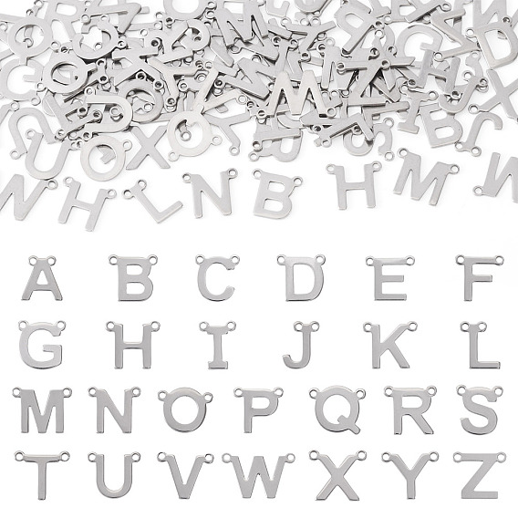 104 шт. 26 стили подвески-соединители из нержавеющей стали с буквами, цвет нержавеющей стали, не тускнеет