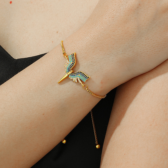 Браслеты-слайдеры с подвесками в виде крыльев богини из латуни с кубическим цирконием для женщин