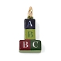 Printed Brass Pendants, Letter ABC Cube Blocks Charms, Golden