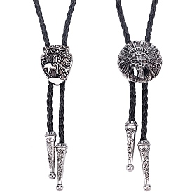 Gorgecraft 2pcs 2 стильные выгравированные овальные и плоские круглые ожерелья из ларии для мужчин и женщин, комплект регулируемых ожерелий из шнура из искусственной кожи, чёрные