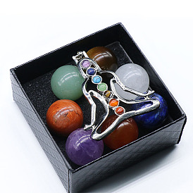 711-Natural crystal agate colorful stone set 20MM round ball 7 boxed chakra yoga stones