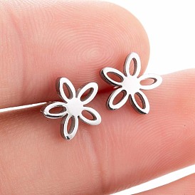 Minimalist Stainless Steel Five-Leaf Flower Stud Earrings - Chic and Trendy Jewelry