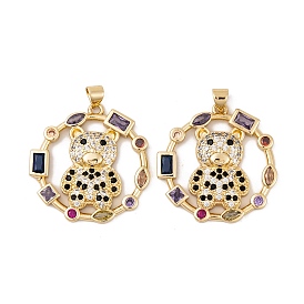 Brass Micro Pave Cubic Zirconia Pendants, with Glass, Real 18K Gold Plated Bear Charms