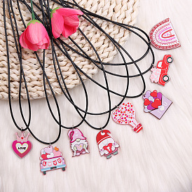 Colliers à pendentif en acrylique pour la Saint-Valentin, avec des cordes en cuir imitation