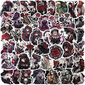 50Pcs PVC Self-Adhesive Gothic Rose Girl Horror Skull Sticker, for Party Decorative Presents