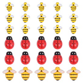 60Pcs 3 Styles Opaque Resin Cabochons, Bees & Ladybug