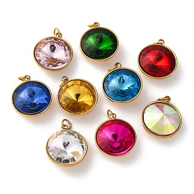 316 подвески из граненого стекла из нержавеющей стали, плоско-круглые, ионное покрытие (ip), реальный 18 k позолоченный, с петлей