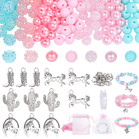 DIY Bracelets Making Kit, Including Organza Gift Bags, Alloy Pendants, 304 Stainless Steel Jump Rings, Acrylic & ABS Plastic Imitation Pearl Beads, Clear Elastic Crystal Thread
