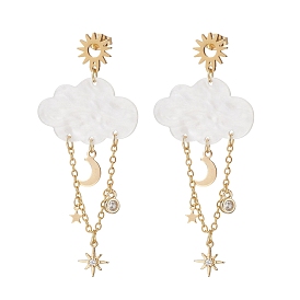 Акриловые серьги-гвоздики в виде облака и луны, с фурнитурой для сережек из латуни и 304/201 нержавеющей стали