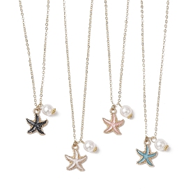 Летние пляжные ожерелья с подвесками из сплава морской звезды и пластика ABS с имитацией жемчуга, Латунные кабельные цепи ожерелья, реальный 18 k позолоченный