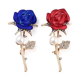 Valentine's Day Rose Zinc Alloy Crystal Rhinestone Brooches, Flower Enamel Pins for Women Men