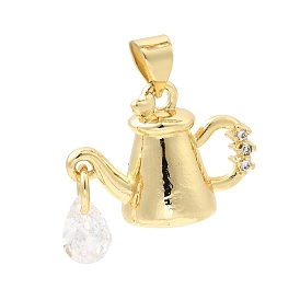 Латунные подвески, Подвески в виде чайника с кисточкой из прозрачных кубических цирконий., долговечный, стойки покрытие, без свинца и без кадмия