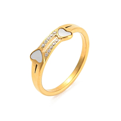 304 Stainless Steel Finger Ring with Rhinestone, Heart
