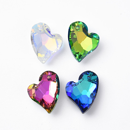 Electroplated Glass Pendants, Silver Plated Bottom, Faceted, Heart