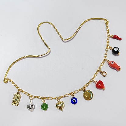 Handmade Porcelain & 304 Stainless Steel & Alloy Enamel & Acrylic & Lampwork Pendant Decorations, with Iron Cable Chains & Aluminum Wire, Mixed Shapes