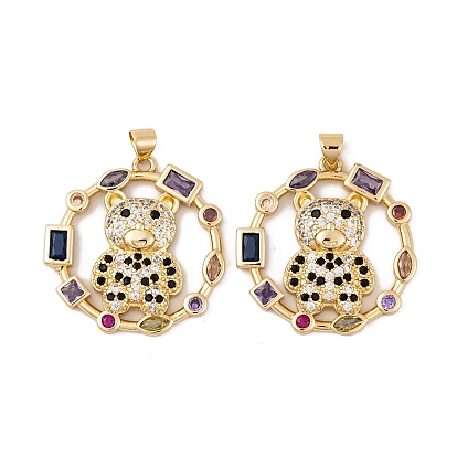 Micro latón allanan colgantes cúbicos del zirconia, con vidrio, sin cadmio y níque y plomo, dijes de oso chapados en oro real 18k