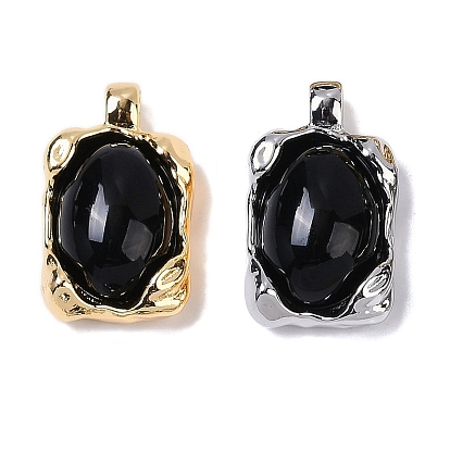 Латунные подвески со стеклом и имитацией агата подвески, прямоугольные