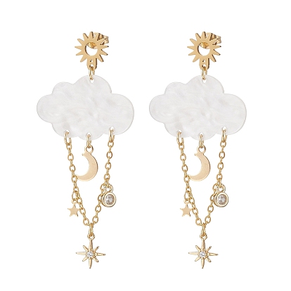 Акриловые серьги-гвоздики в виде облака и луны, с фурнитурой для сережек из латуни и 304/201 нержавеющей стали