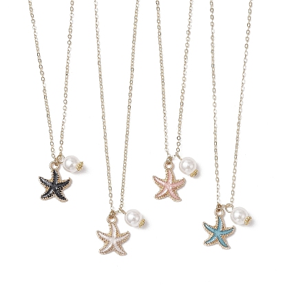 Летние пляжные ожерелья с подвесками из сплава морской звезды и пластика ABS с имитацией жемчуга, Латунные кабельные цепи ожерелья, реальный 18 k позолоченный