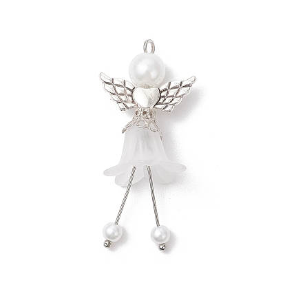 Подвески матовым акриловым, ангел, с фурнитурой из сплава и стеклянными жемчужными бусинами