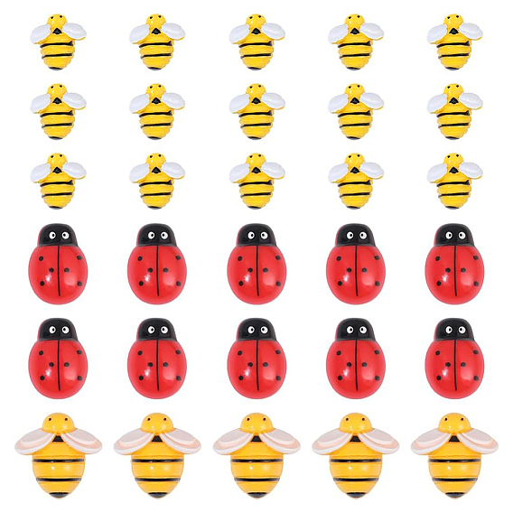 60 pcs 3 styles cabochons en résine opaque, abeilles et coccinelles