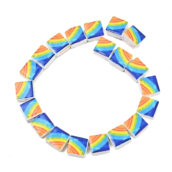 Фарфоровые бусины ручной работы с принтом в виде радужного узора, квадратный