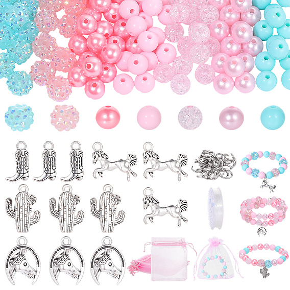 DIY Bracelets Making Kit, Including Organza Gift Bags, Alloy Pendants, 304 Stainless Steel Jump Rings, Acrylic & ABS Plastic Imitation Pearl Beads, Clear Elastic Crystal Thread