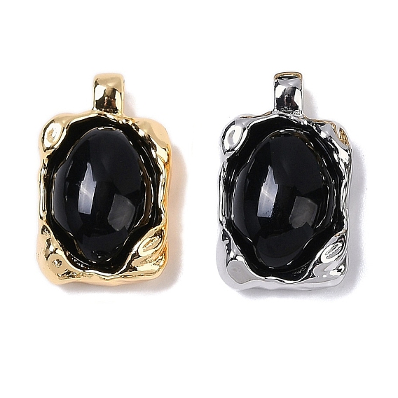 Латунные подвески со стеклом и имитацией агата подвески, прямоугольные