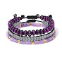 Natural Rectangle Amethyst Bracelet with Black Onyx Beaded Wheel and Braided Set for Men