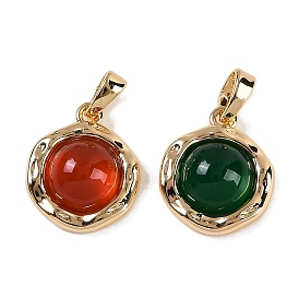 Natural Gemstone(Dyed & Heated) Pendants, Brass Half Round Charms, Real 18K Gold Plated