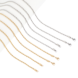 4Pcs 2 Colors 304 Stainless Steel Rope Chain Necklaces, with Lobster Claw Clasps