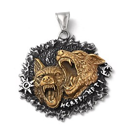 Ion Plating(IP) Viking 304 Stainless Steel Pendants, Double Wolf Head Charm