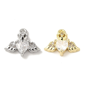 Brass Micro Pave Cubic Zirconia Pendants, Wing with Heart Charm
