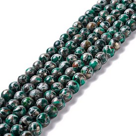 Malachite naturelles brins de perles, avec ligne en alliage de zinc, ronde