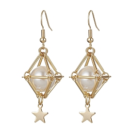 Shell Pearl Dangle Earrings, Real 18K Gold Plated Brass Long Drop Earrings
