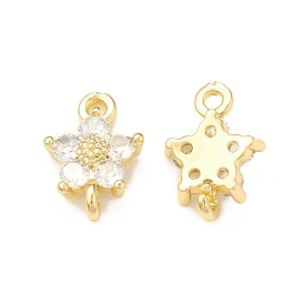 Brass Clear Glass Connector Charms, Flower Links