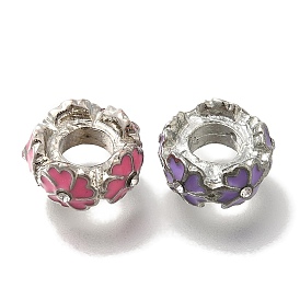 Rack Plating Alloy Enamel European Beads, with Rhinestone, Lead Free & Cadmium Free, Large Hole Beads, Flower