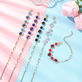Браслеты-цепочки из стекла и натуральных смешанных драгоценных камней, браслеты-цепочки из латуни для скрепок для женщин, цветок